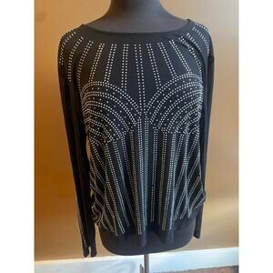 Women's Plus 3X Embellished Top Blouse Black Silver GUC Transparent